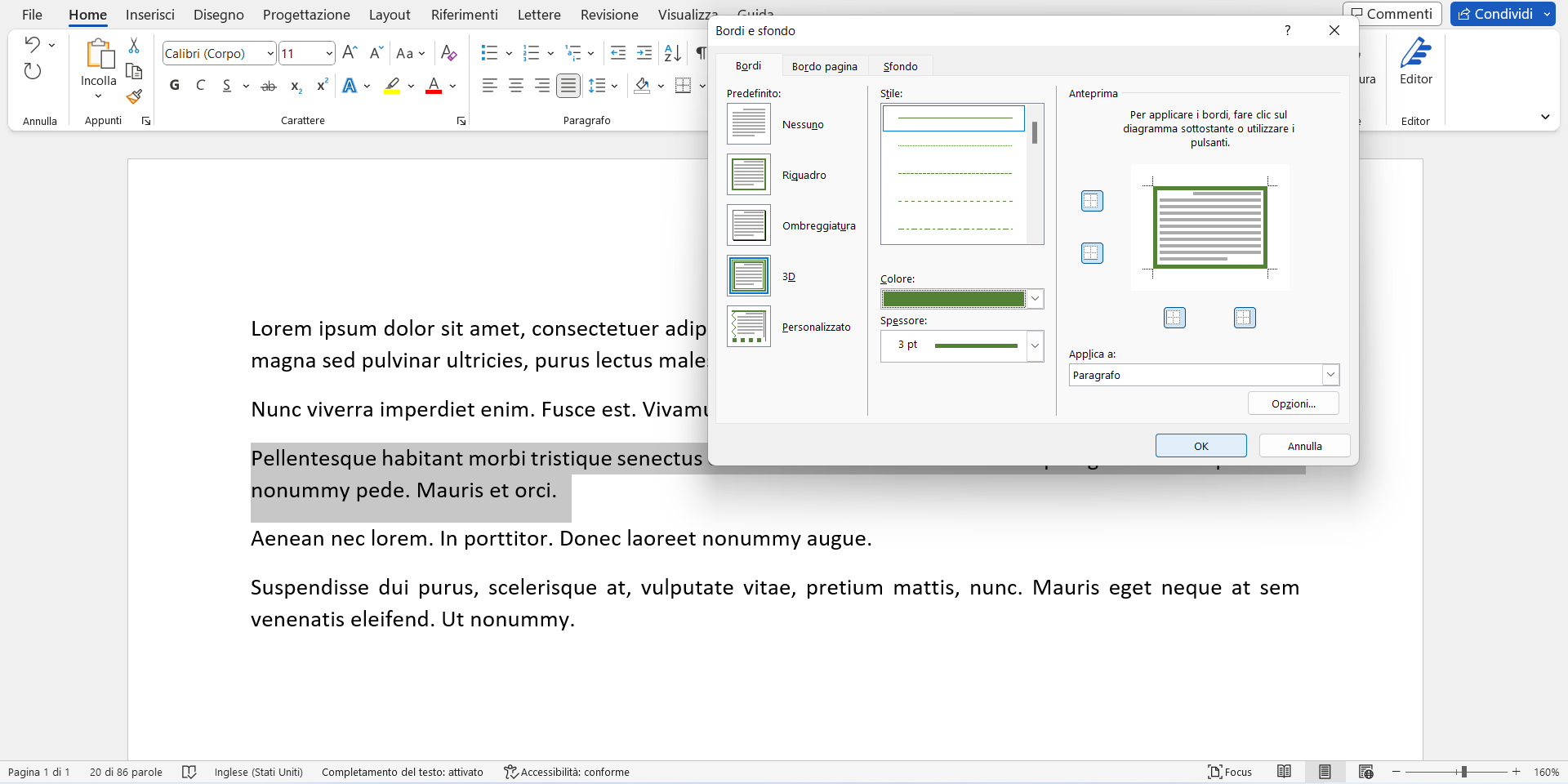 Aggiungere i bordi ad un paragrafo Aggiungere i bordi ad un paragrafo