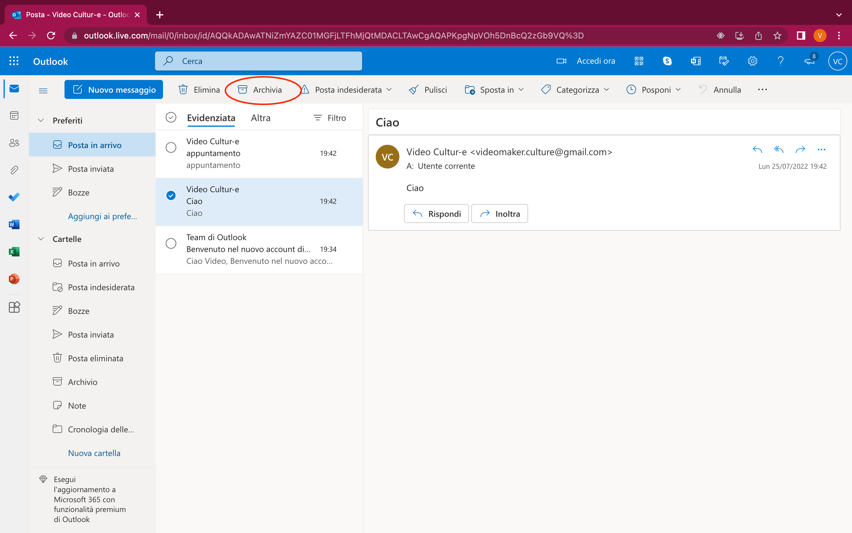 Schermata Outlook Schermata Outlook