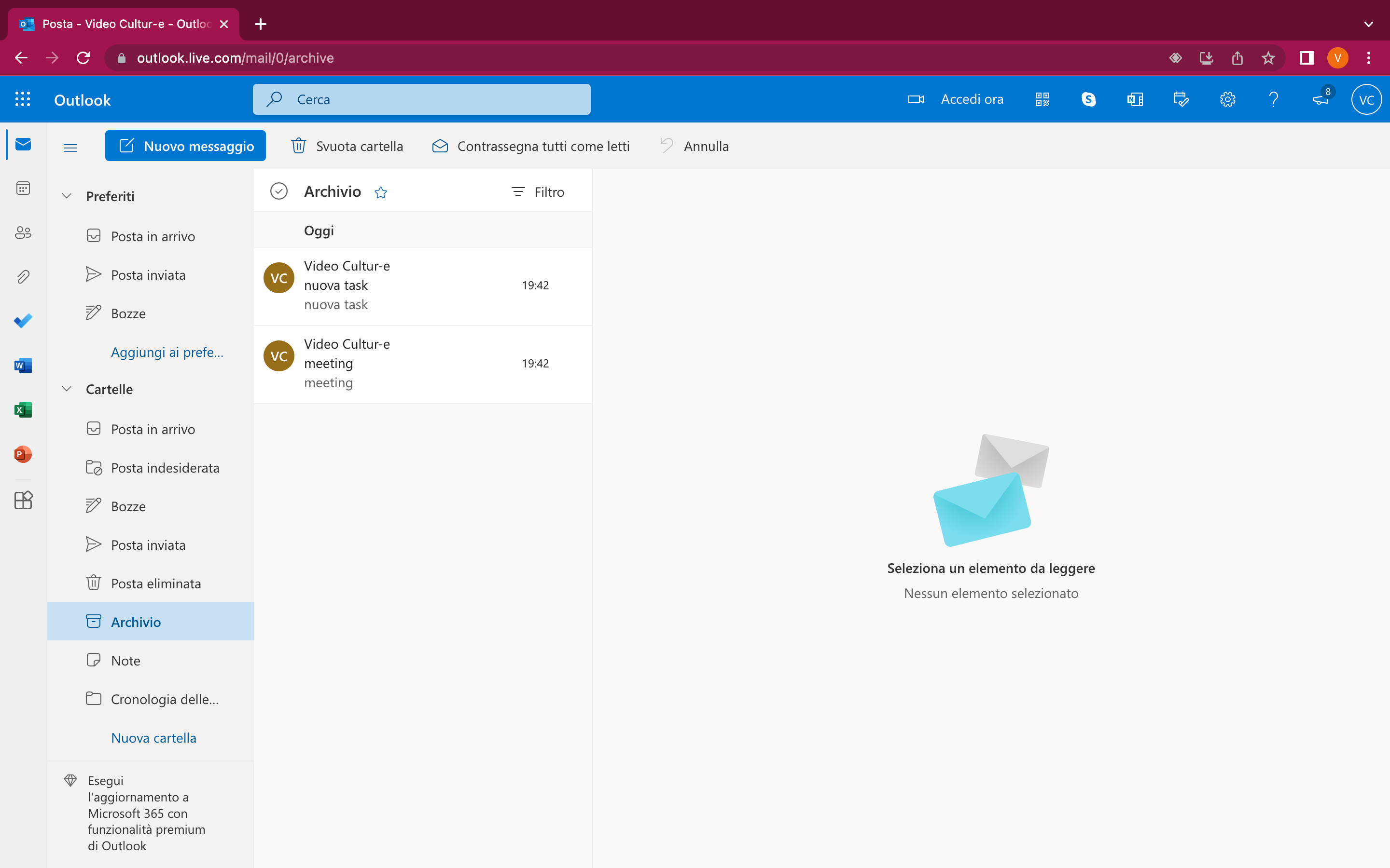 Schermata posta Archiviata Outlook Schermata posta Archiviata Outlook