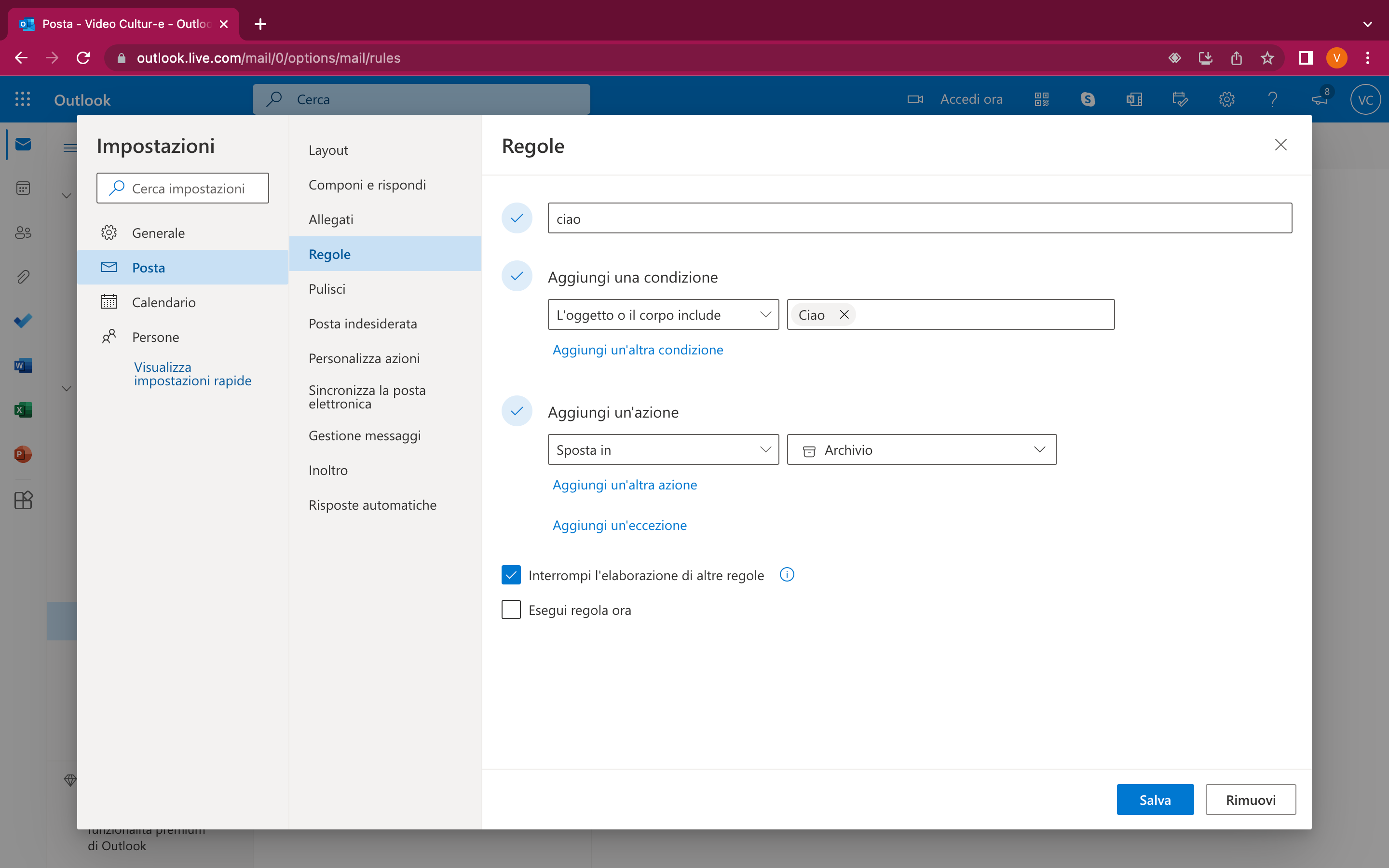 Impostazioni e Regole della Posta in Outlook Impostazioni e Regole della Posta in Outlook