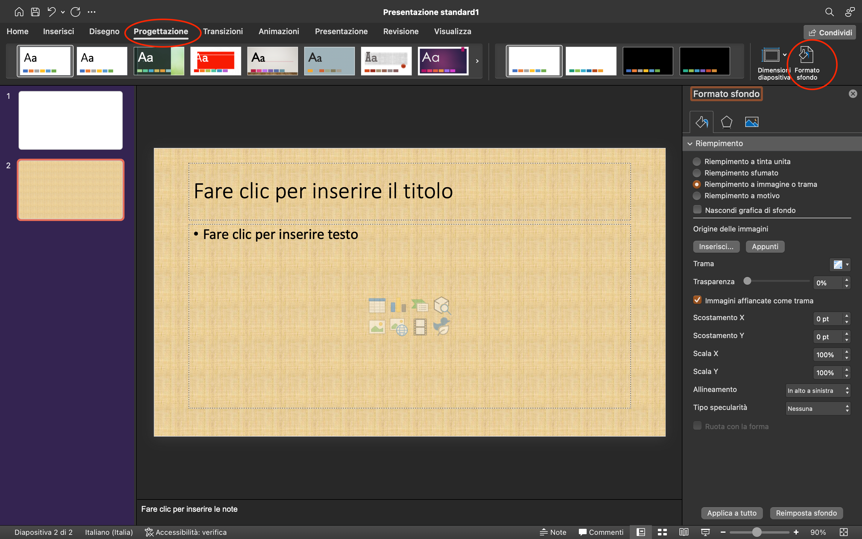 Cambiamento dello sfondo di una slide in PowerPoint Cambiamento dello sfondo di una slide in PowerPoint
