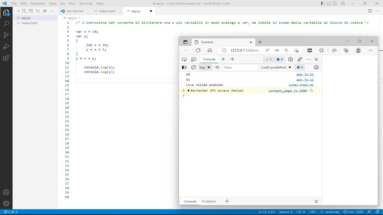 L’istruzione let javascript