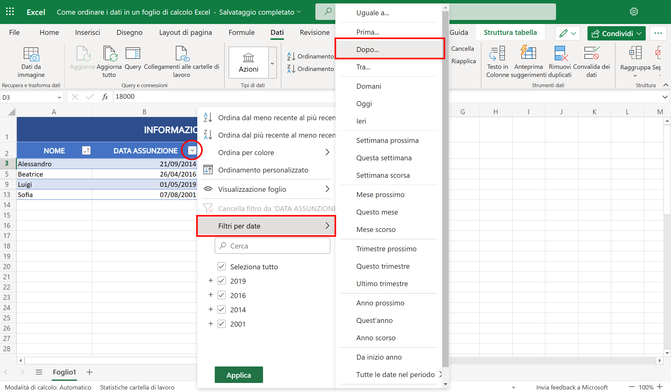 filtrare dati da più colonne filtrare dati da più colonne