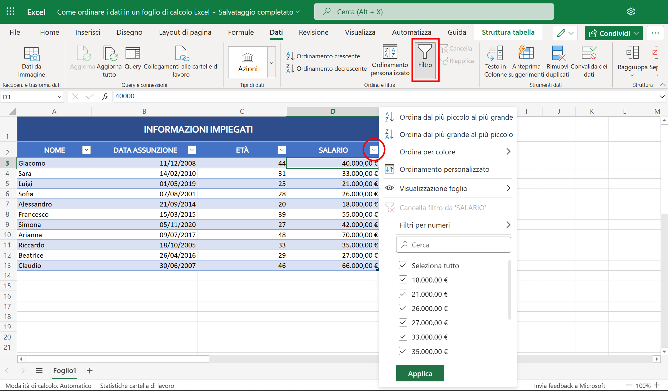 File Excel - Filtro