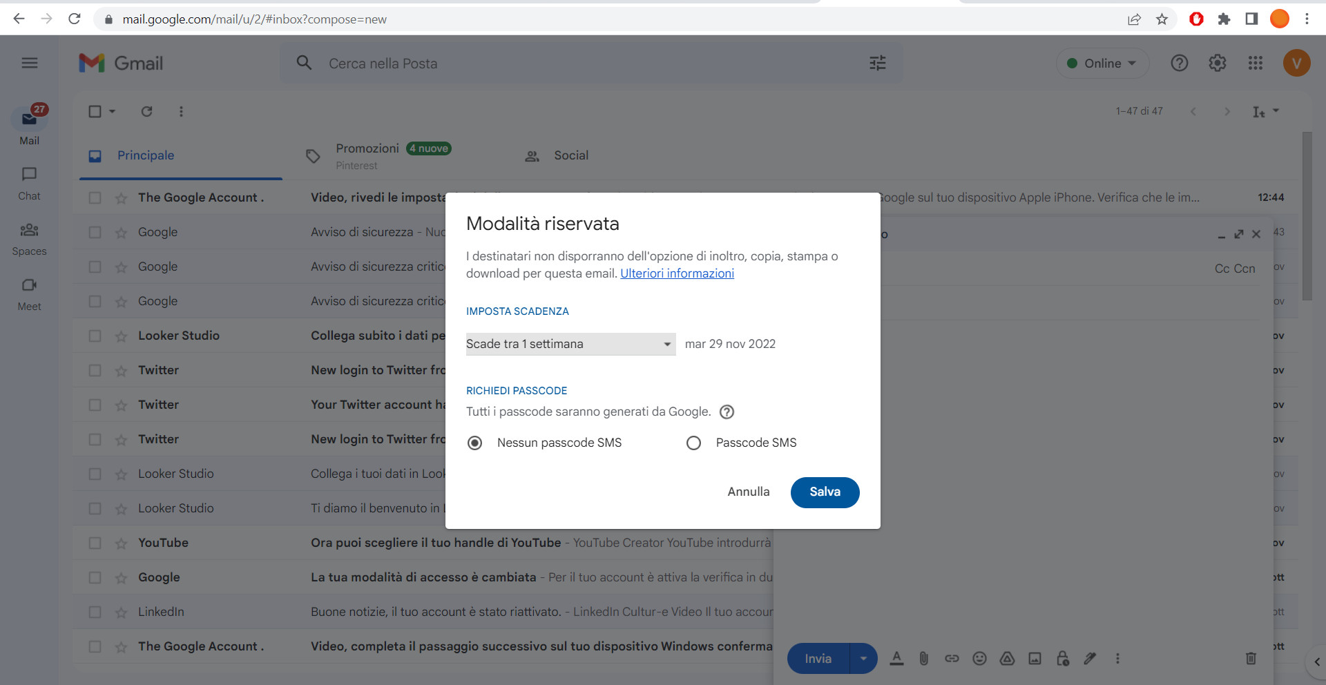Impostazioni Gmail email riservata Impostazioni Gmail email riservata