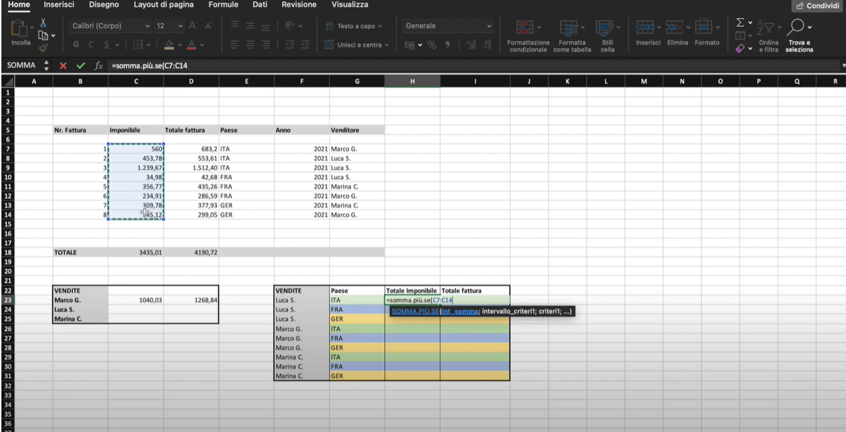 Funzioni di Excel: “SOMMA”,  “SOMMA.SE” e “SOMMA.PIÙ.SE”