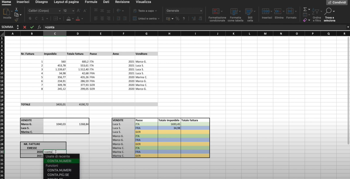 Funzioni di Excel: “CONTA”