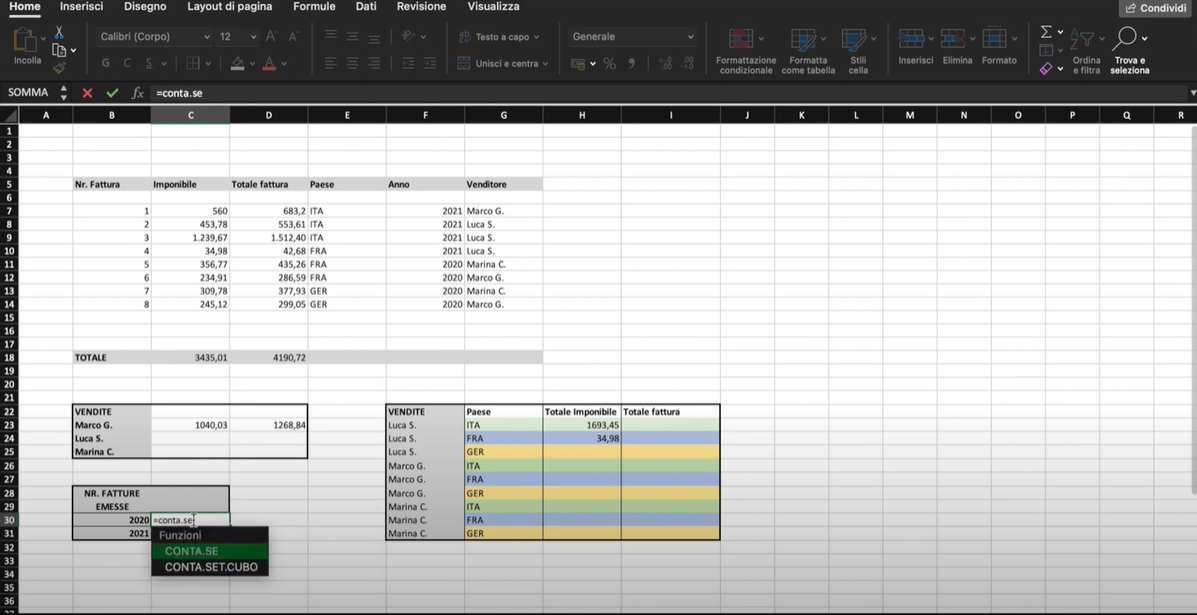Funzioni di Excel: “CONTA.SE” e “CONTA.PIÙ.SE”