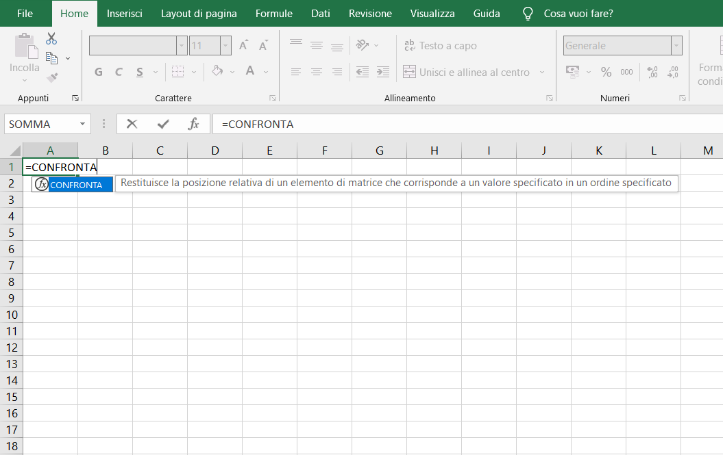 Funzioni di Excel: “CONFRONTA”