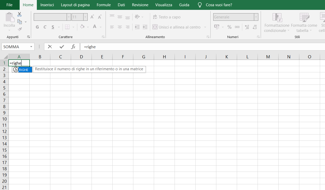 Funzioni di Excel: “RIGHE” e “COLONNE”