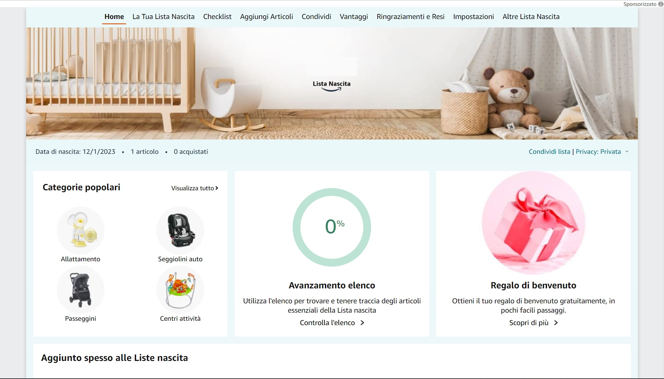 Aggiungere prodotti sulla lista nascita di Amazon