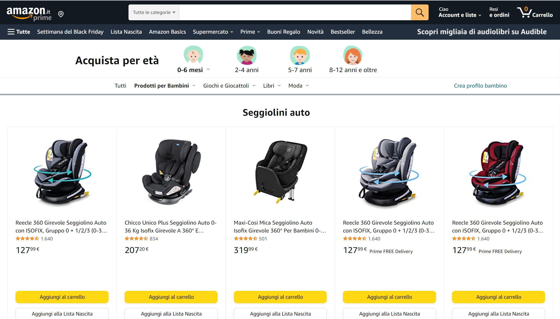 Aggiungere prodotti sulla lista nascita Amazon