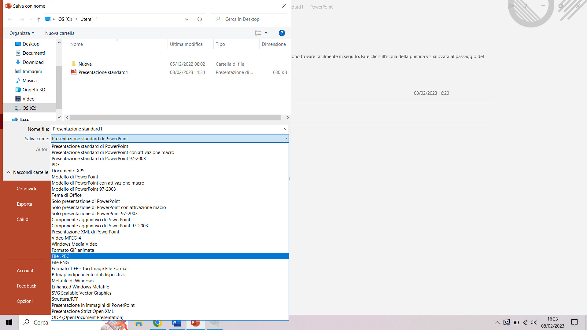  condividere una presentazione PowerPoint in JPG