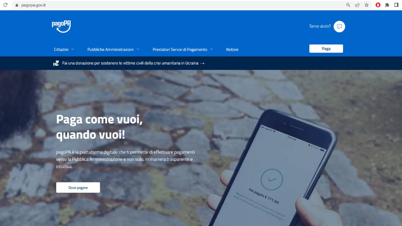 PagoPa home page PagoPa home page