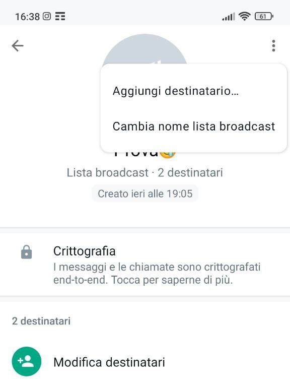 Modificare lista broadcast android whatsapp