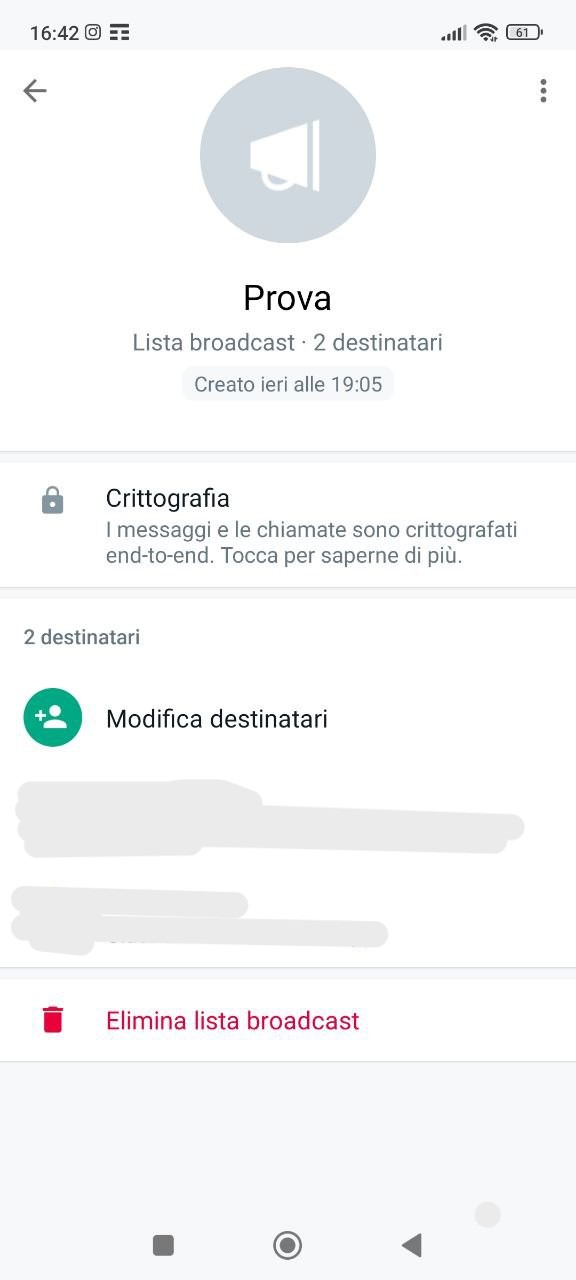 Eliminare lista broadcast da android