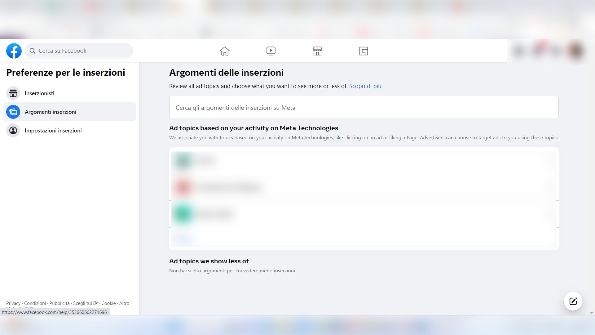 Preferenze inserzioni Facebook Preferenze inserzioni Facebook