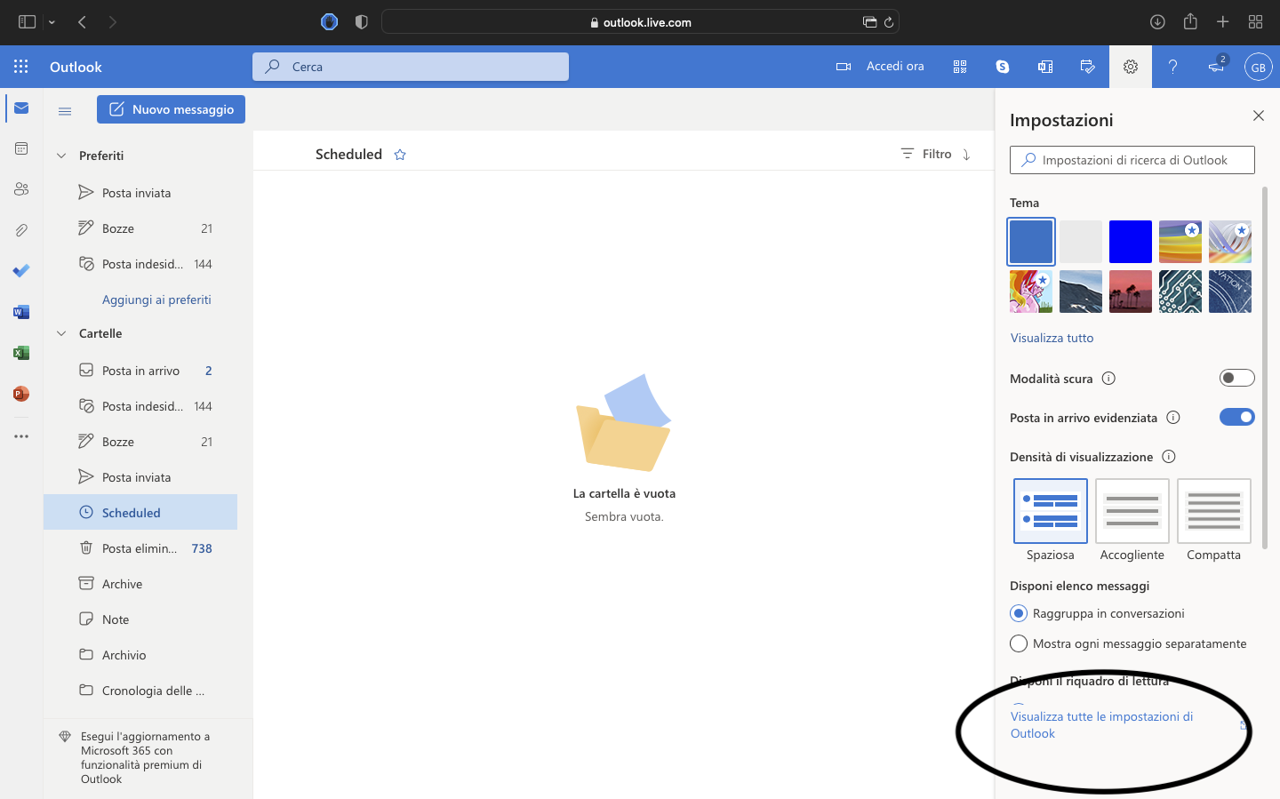Schermata posta elettronica outlook