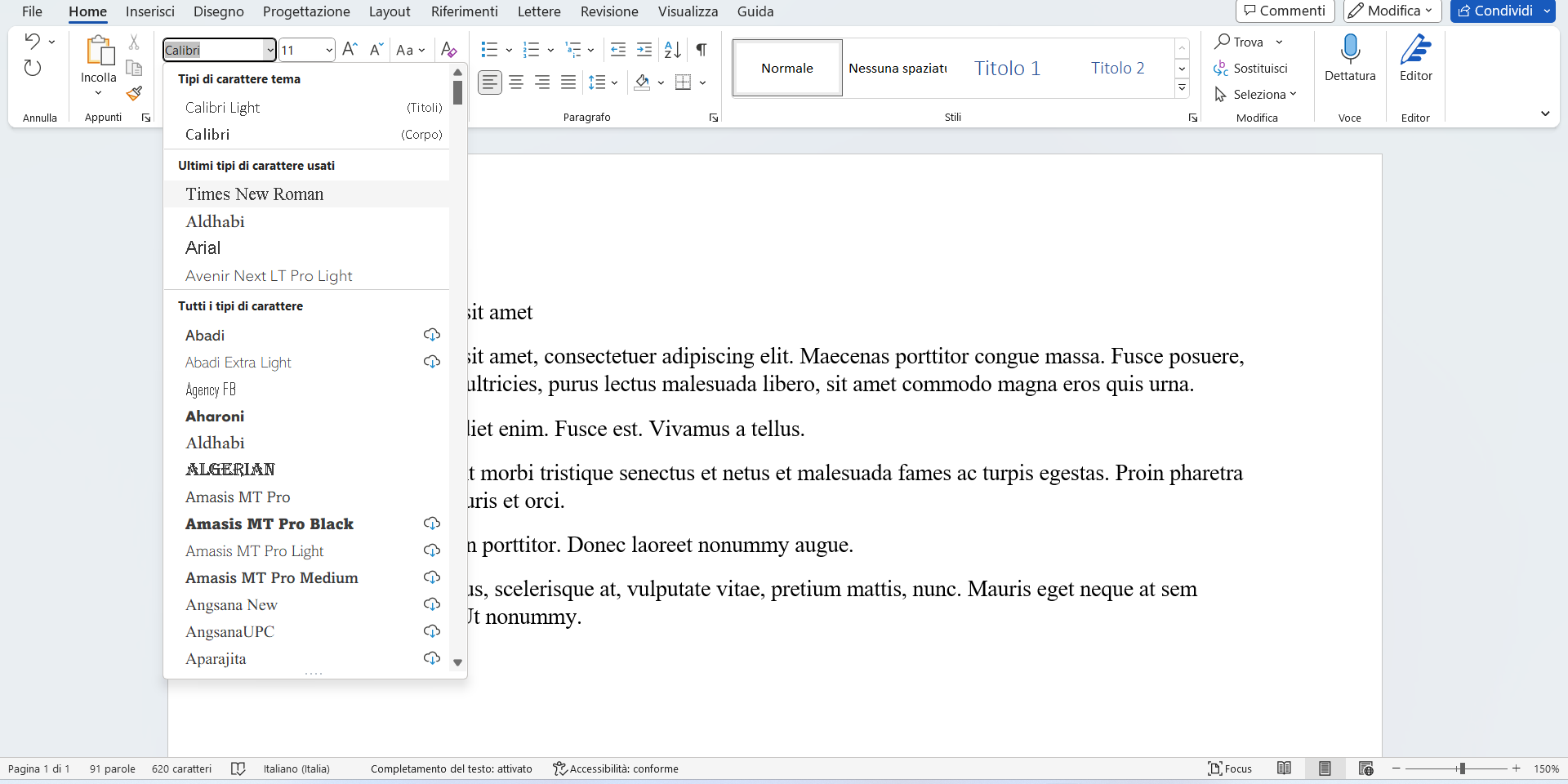 Microsoft Word scegliere il font Microsoft Word scegliere il font