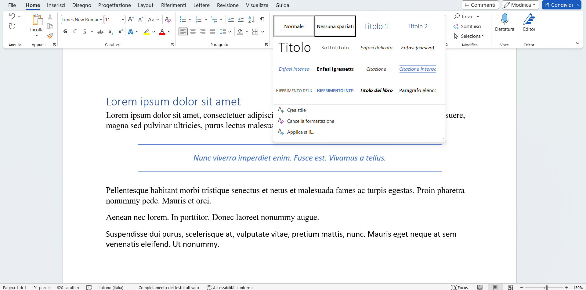 Utilizzare gli stili per organizzare il testo