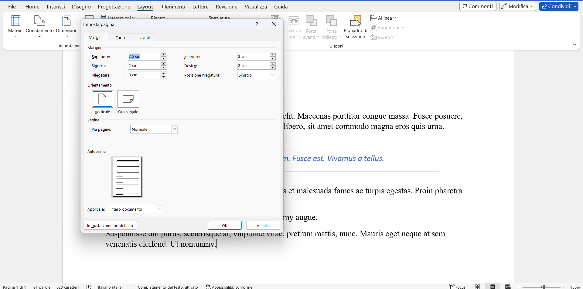 Aggiustare i margini Aggiustare i margini