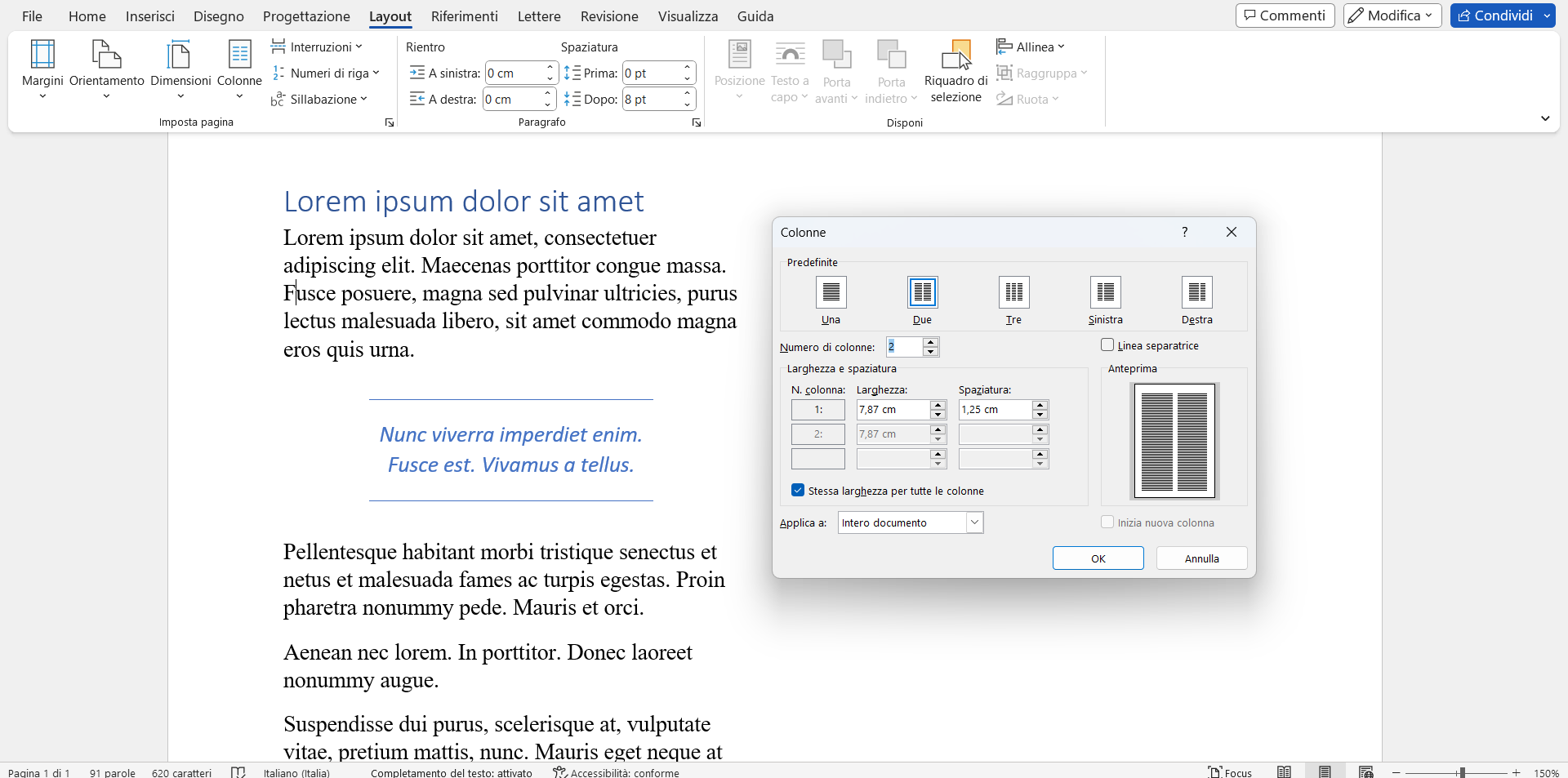 Utilizzare le colonne Utilizzare le colonne