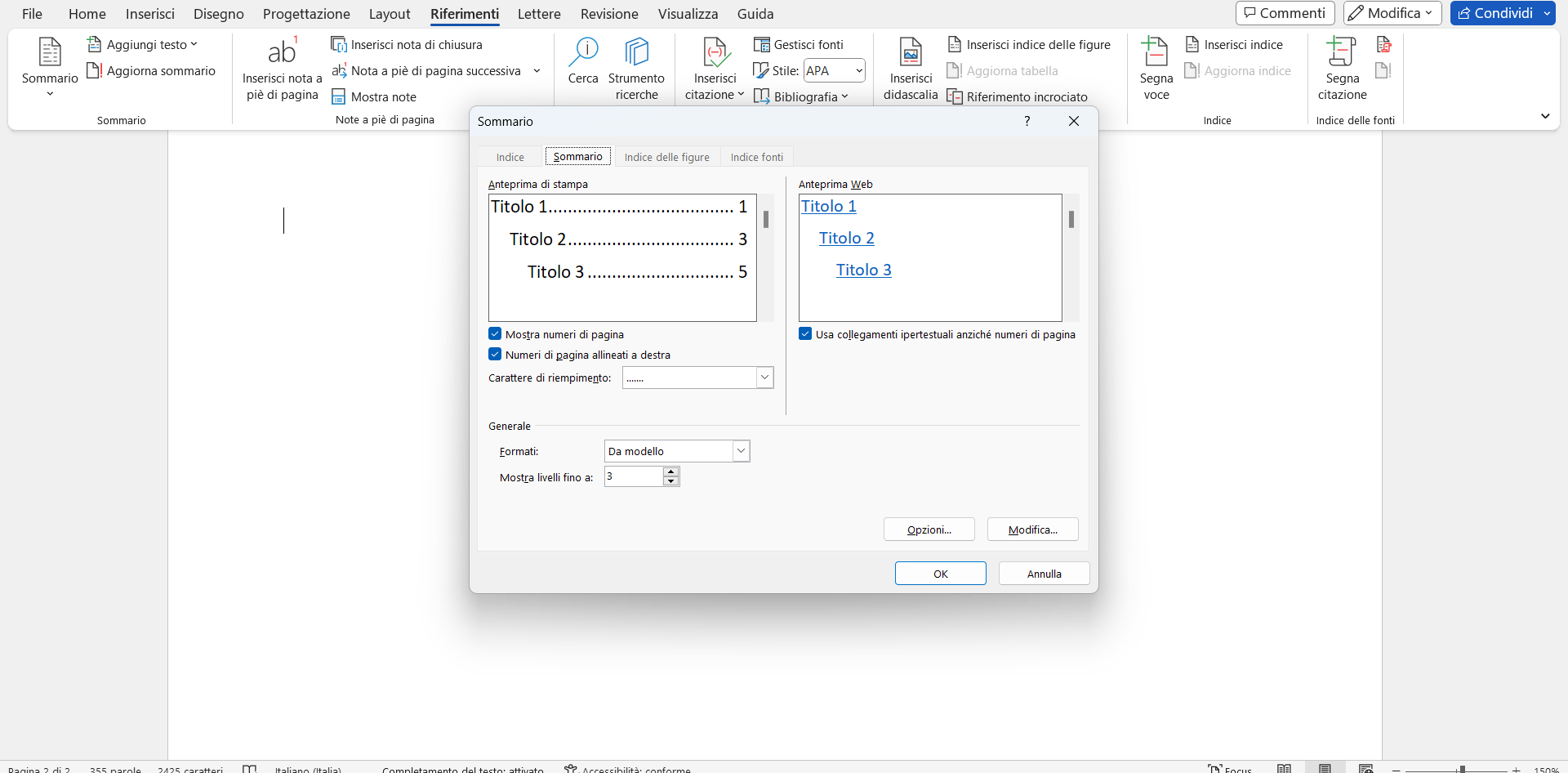 Inserire un sommario su Word Inserire un sommario su Word