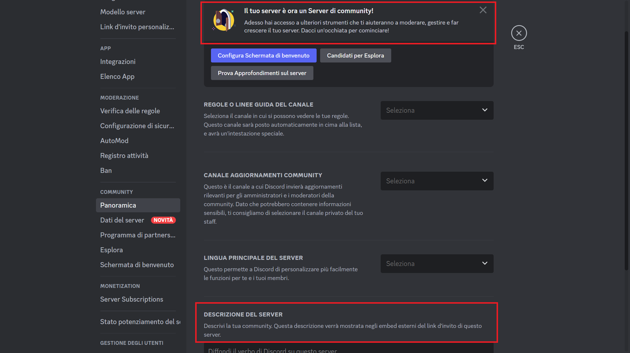 Personalizzare il community server