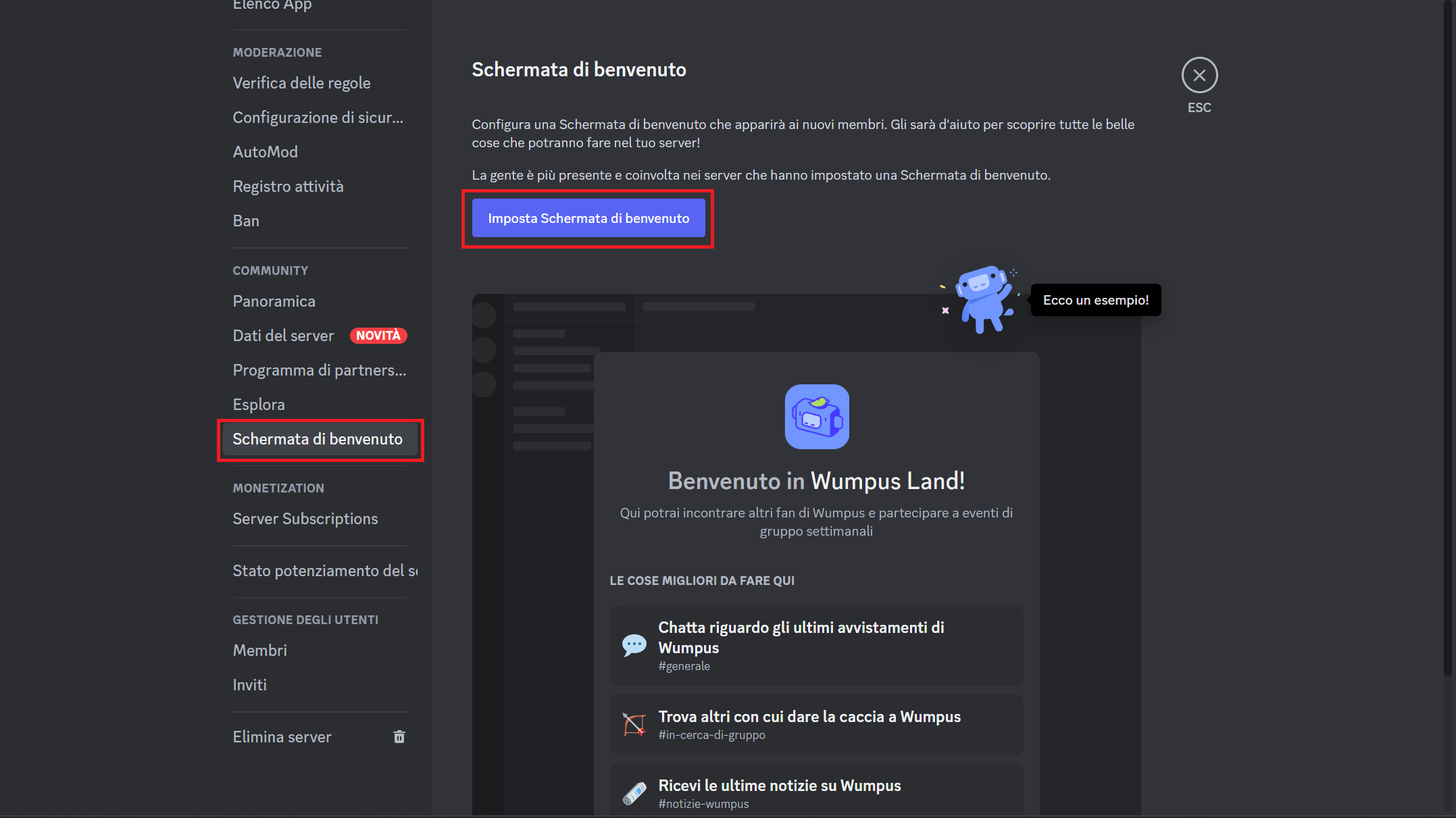 Schermata di benvenuto personalizzata