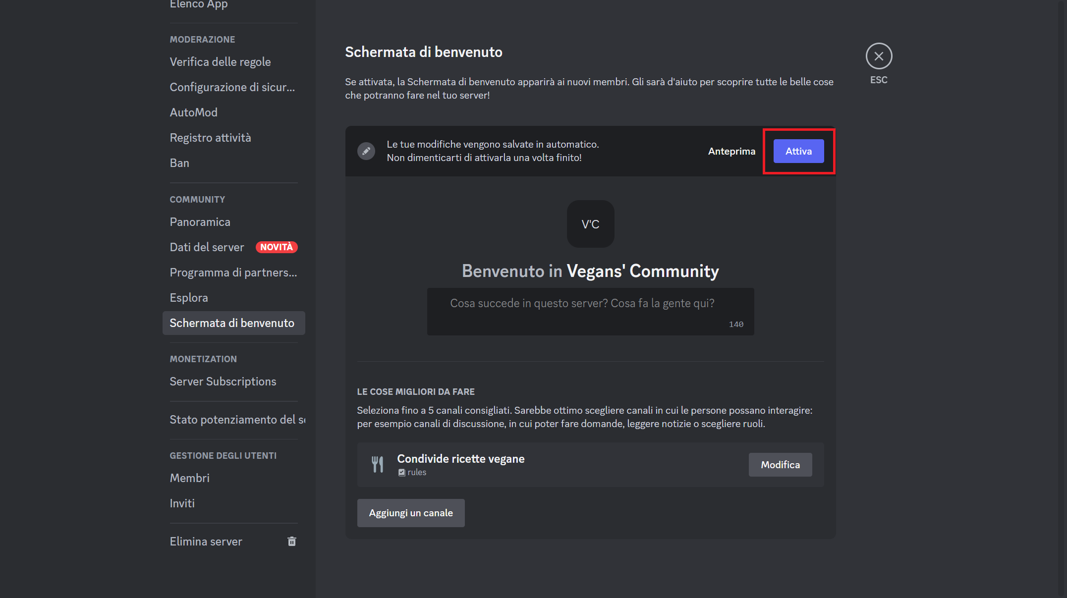  schermata di benvenuto