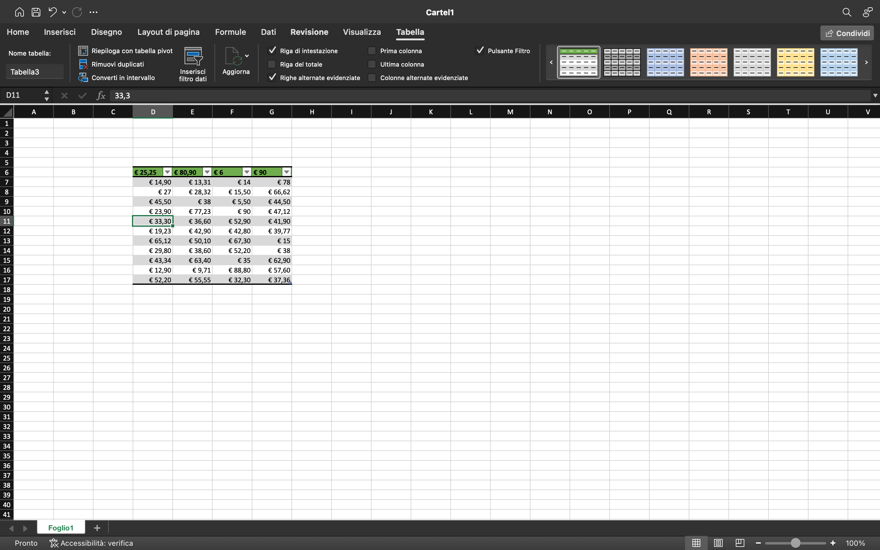 personalizzare tabelle Excel  personalizzare tabelle Excel