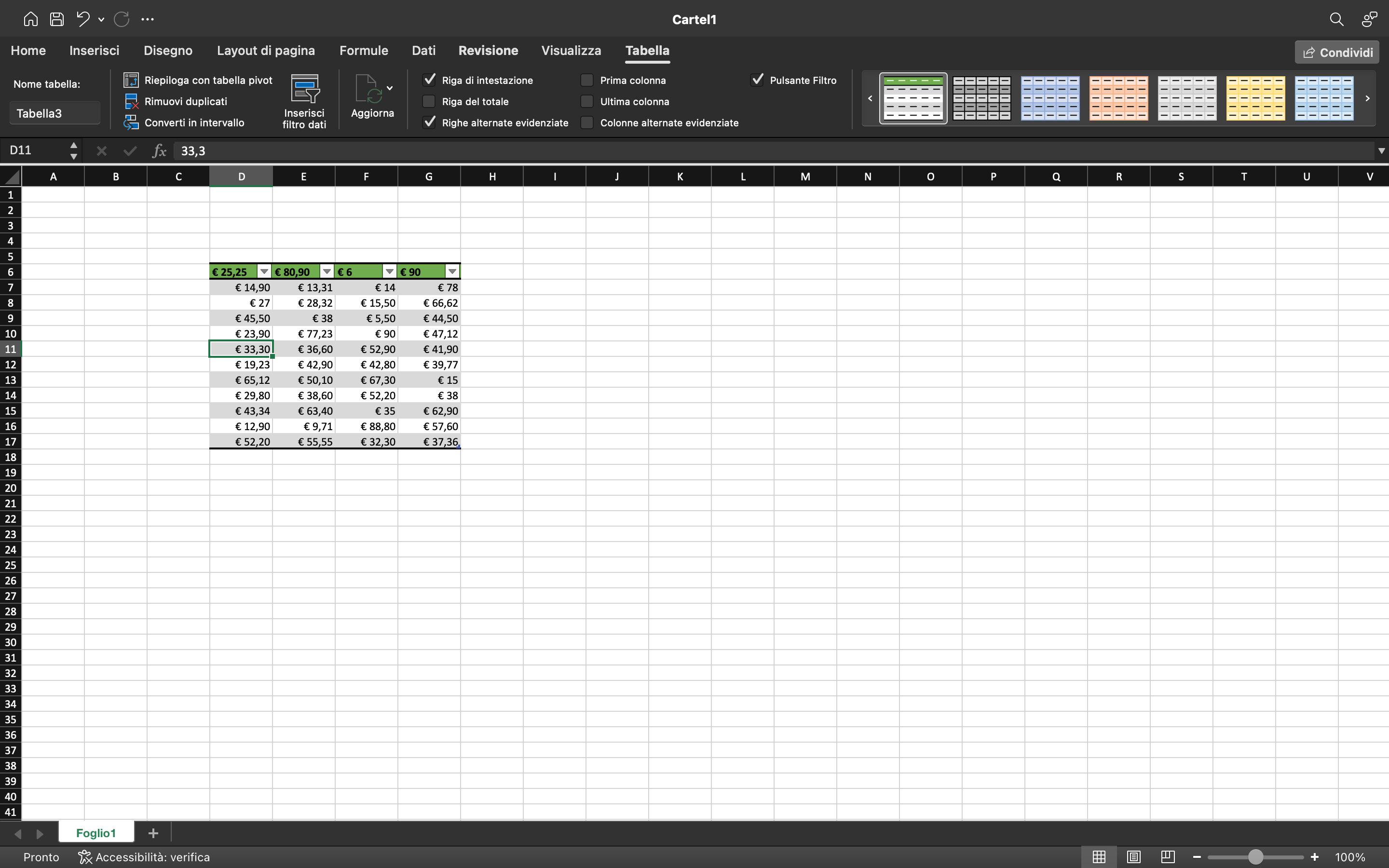 personalizzare tabelle Excel
