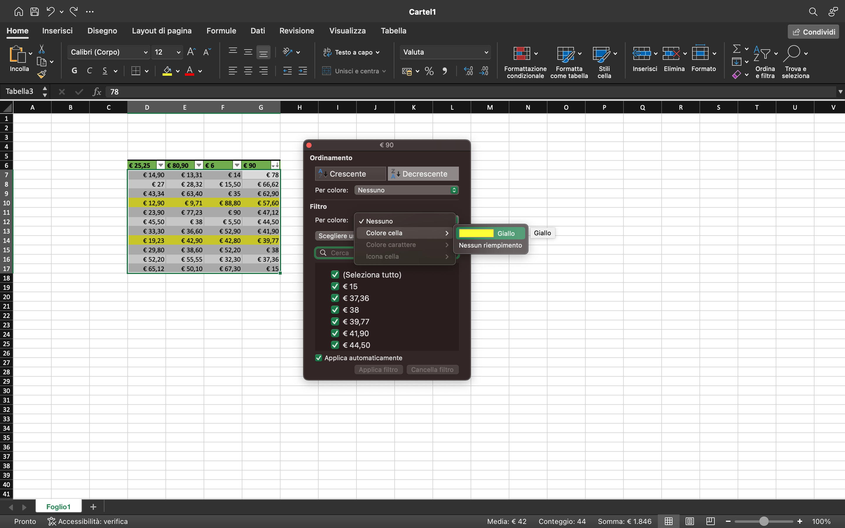 Tabelle Excel e filtri