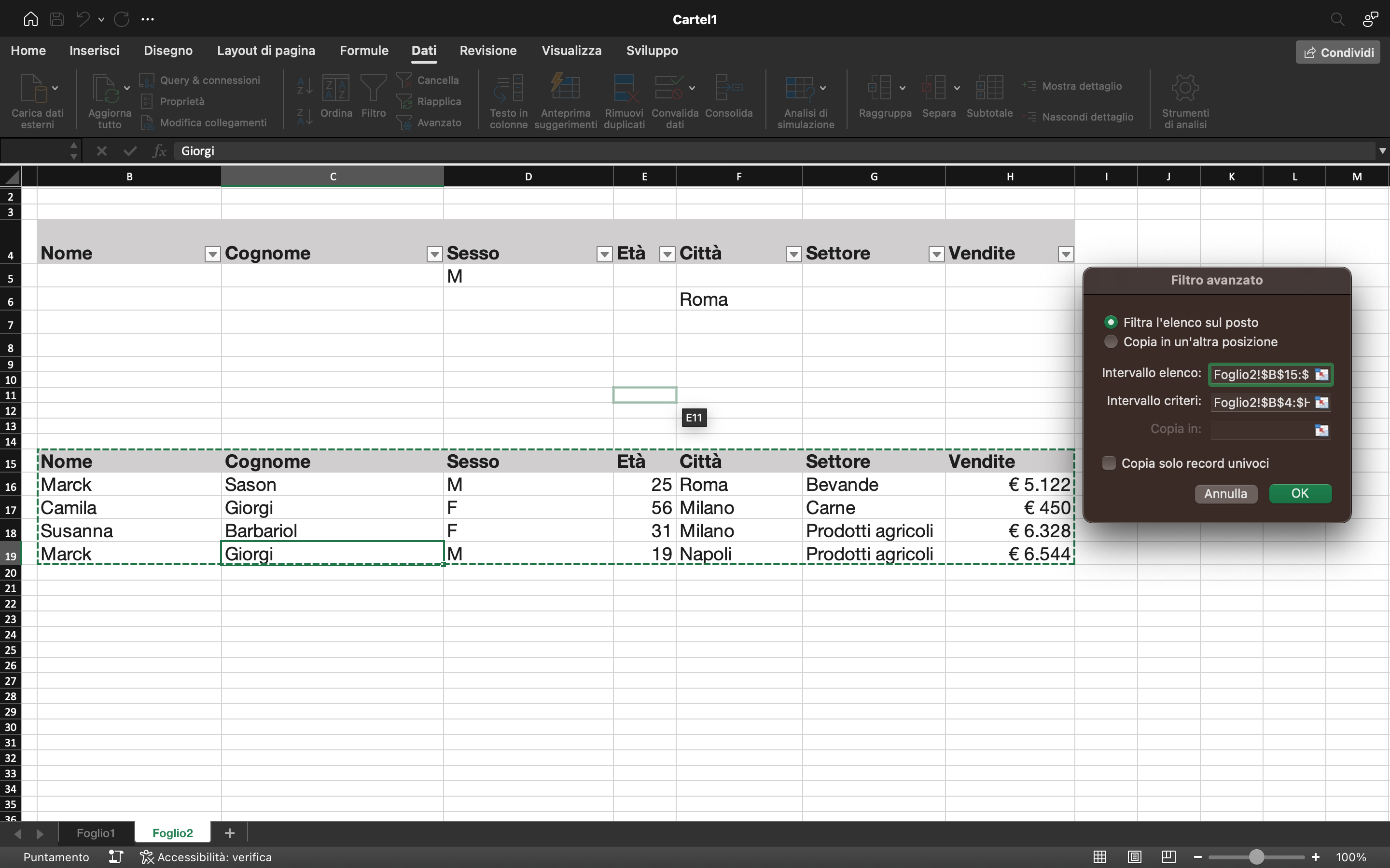 Foglio Excel Foglio Excel