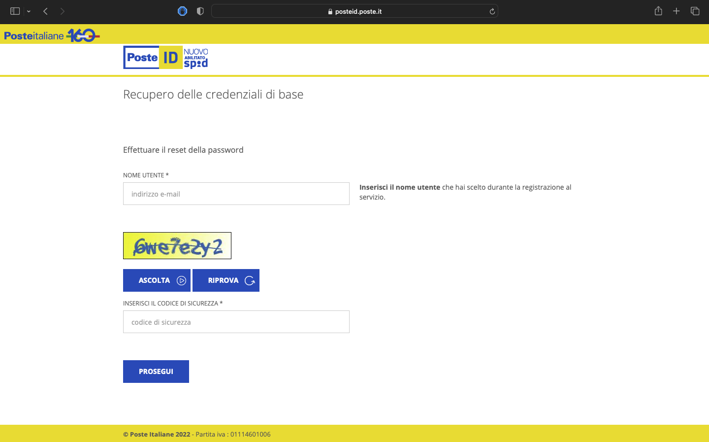 Poste SPID recupero credenziali