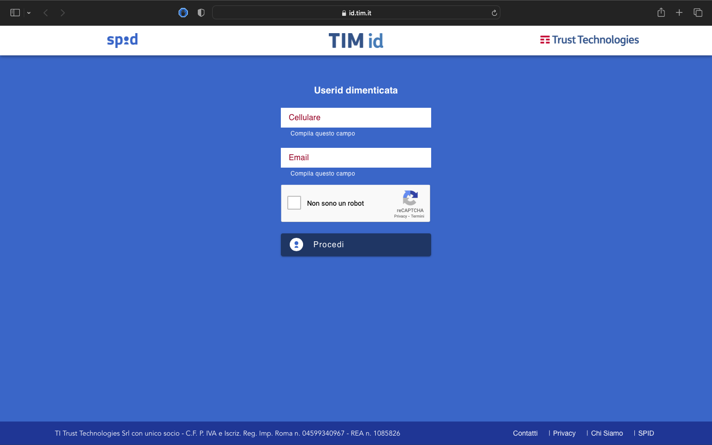 TIM SPID recupero credenziali