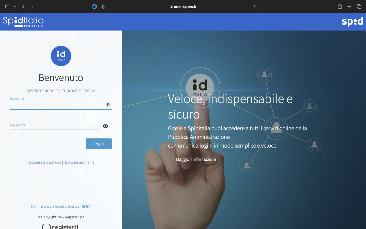 Register SPID recupero credenziali