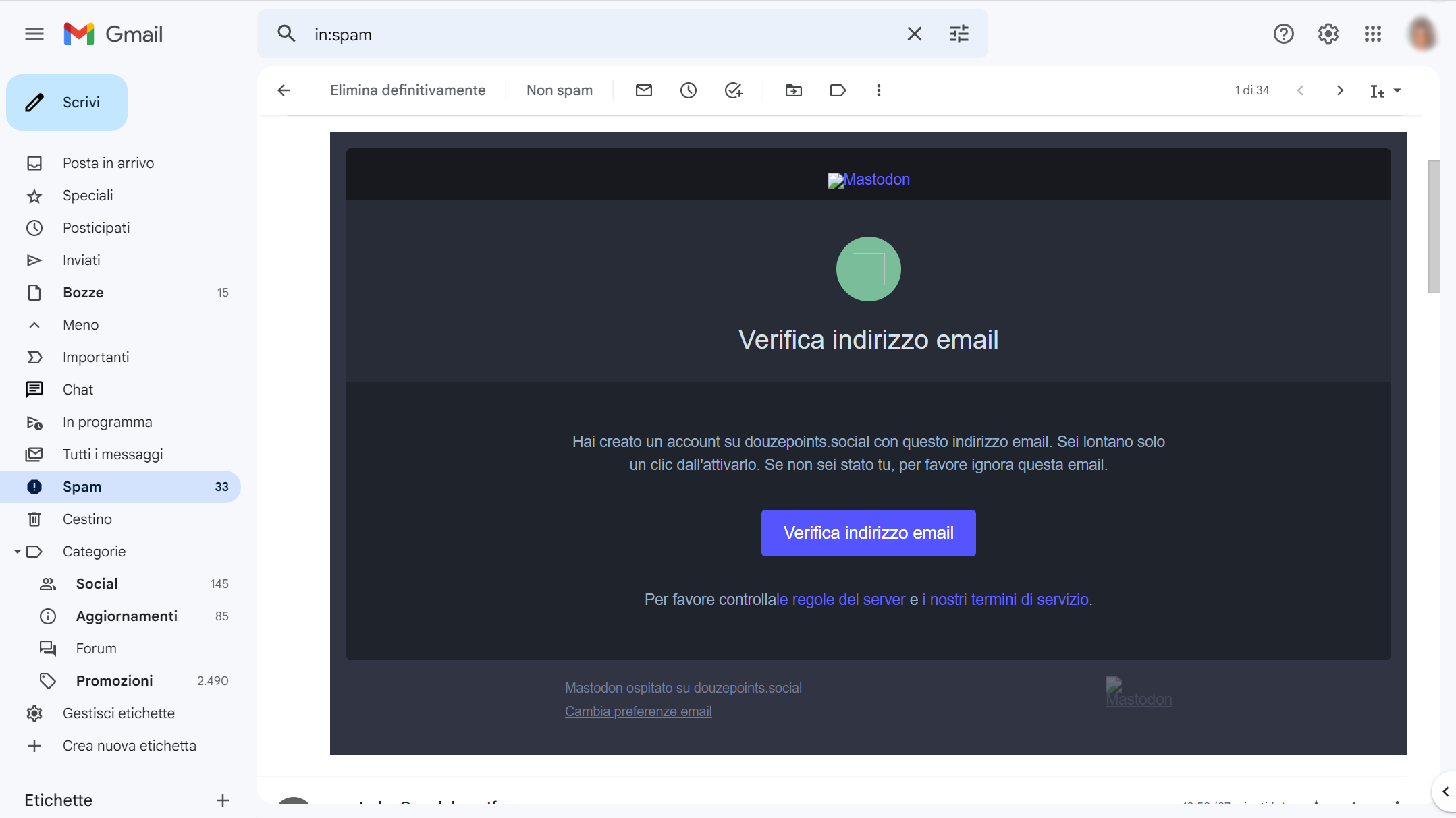 Attivare l'account Mastodon