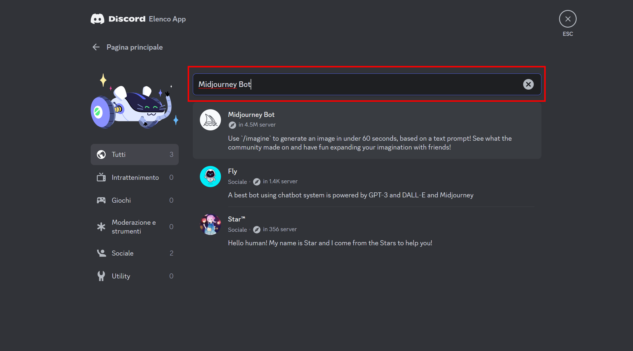 Scegliere un’app dall’elenco Discord