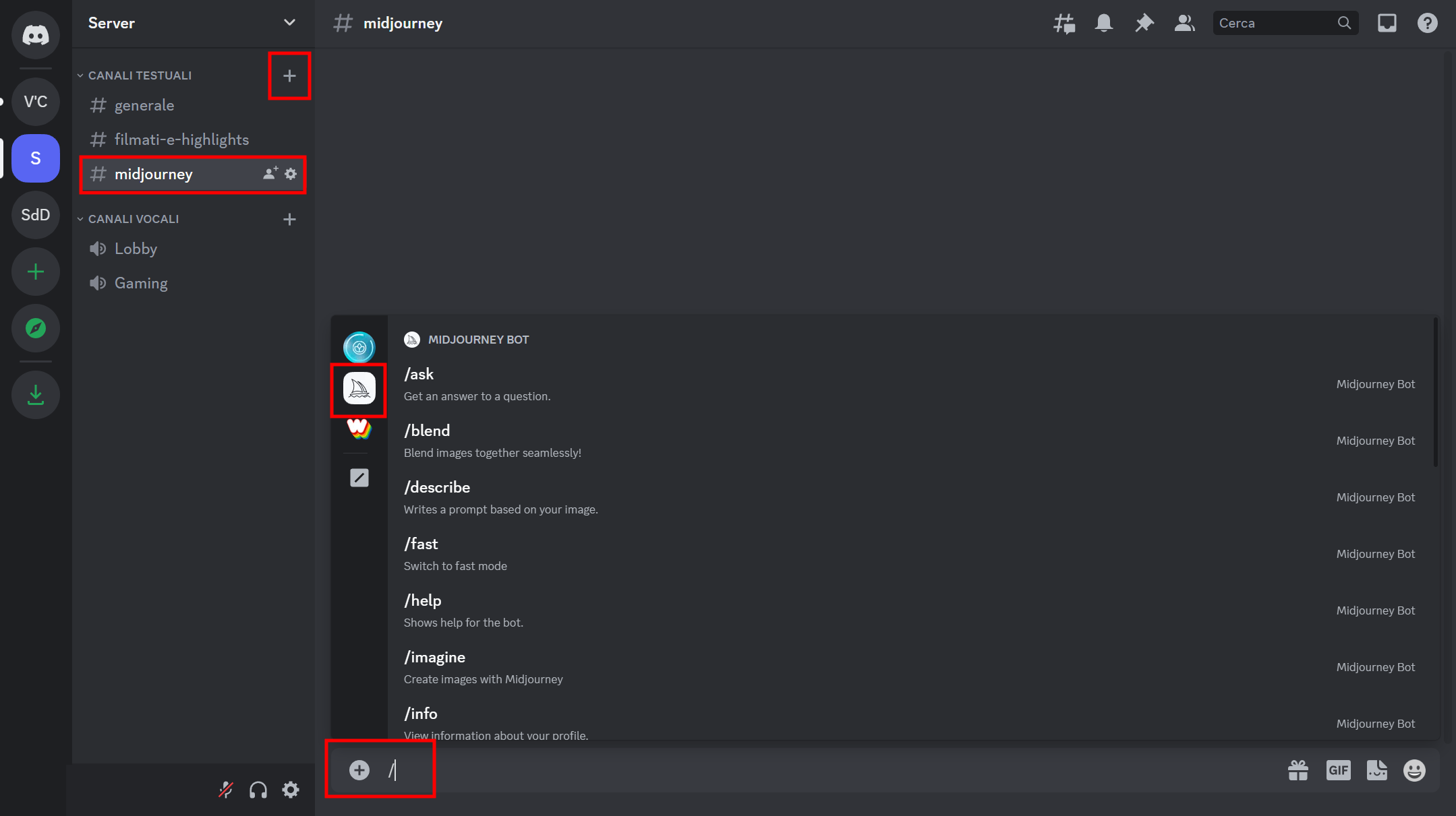 Utilizzare un'app sul server Discord