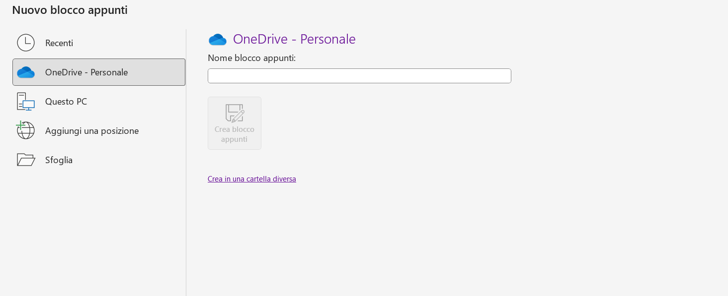 Creare blocco appunti OneNote