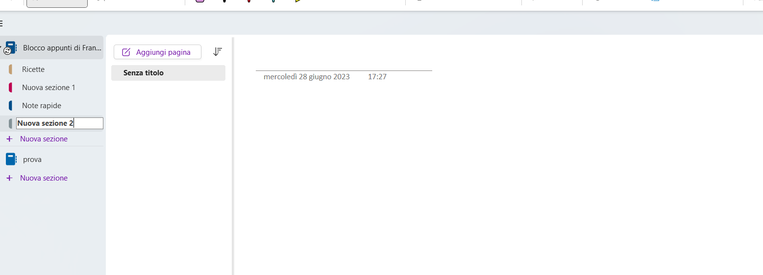 Nuova sezione one note Nuova sezione one note
