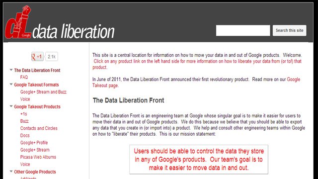 L'home page del progetto Data Liberation Front