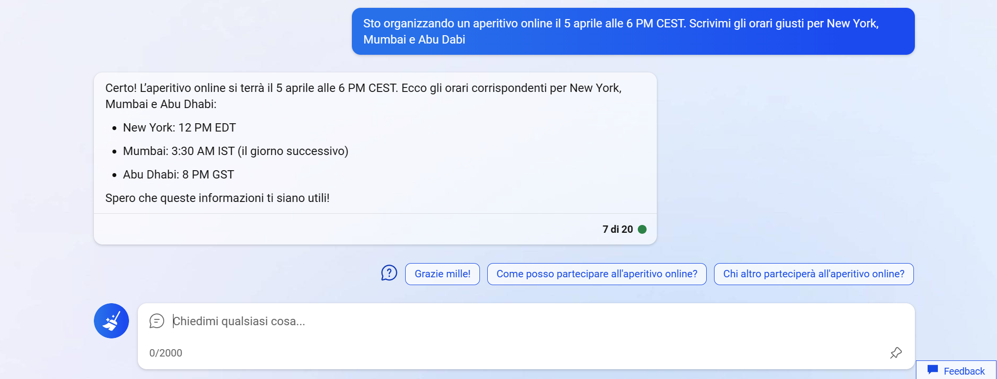 Convertire data e ora con Bing Chat AI