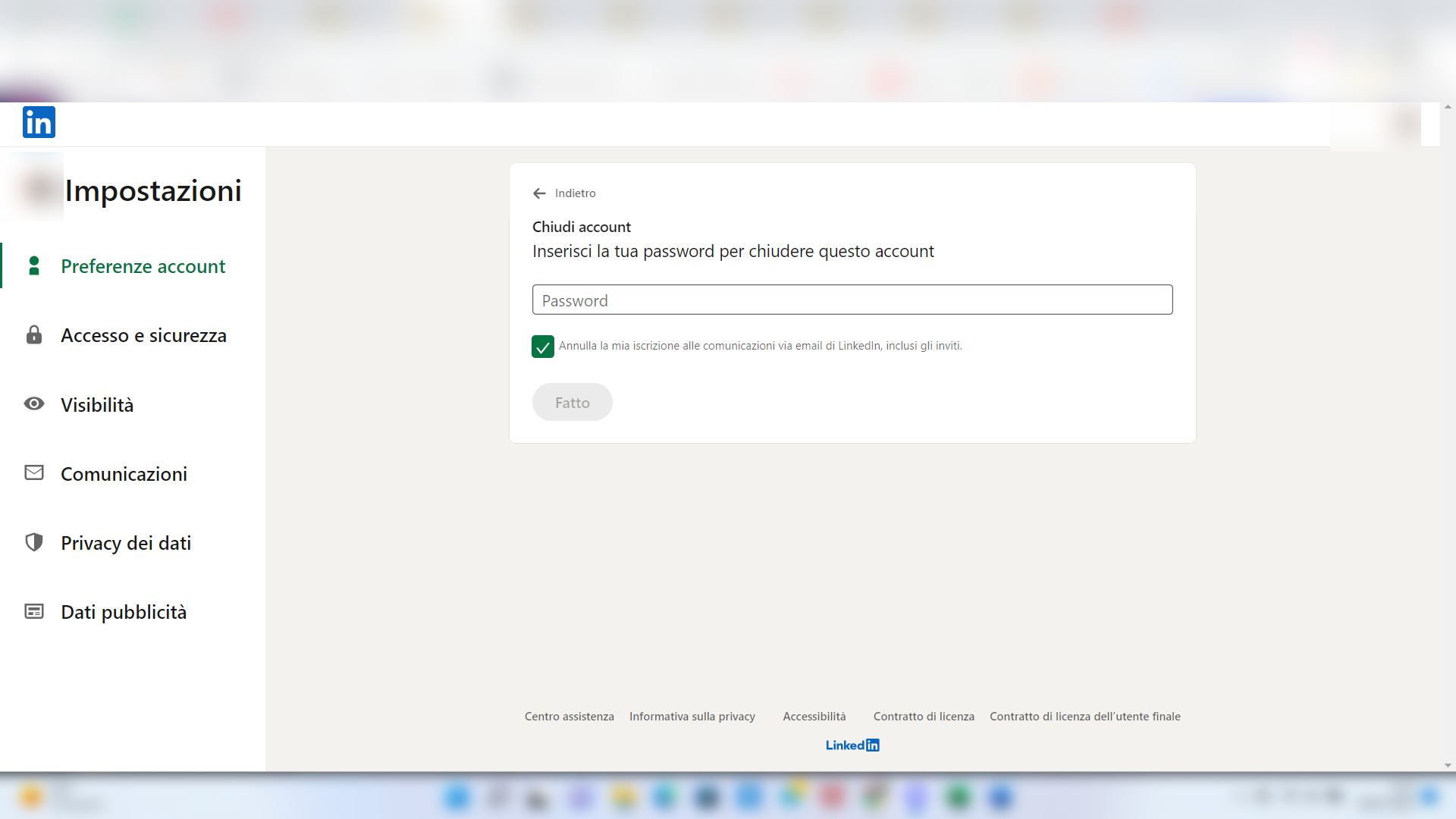 LinkedIn, impostazioni da desktop