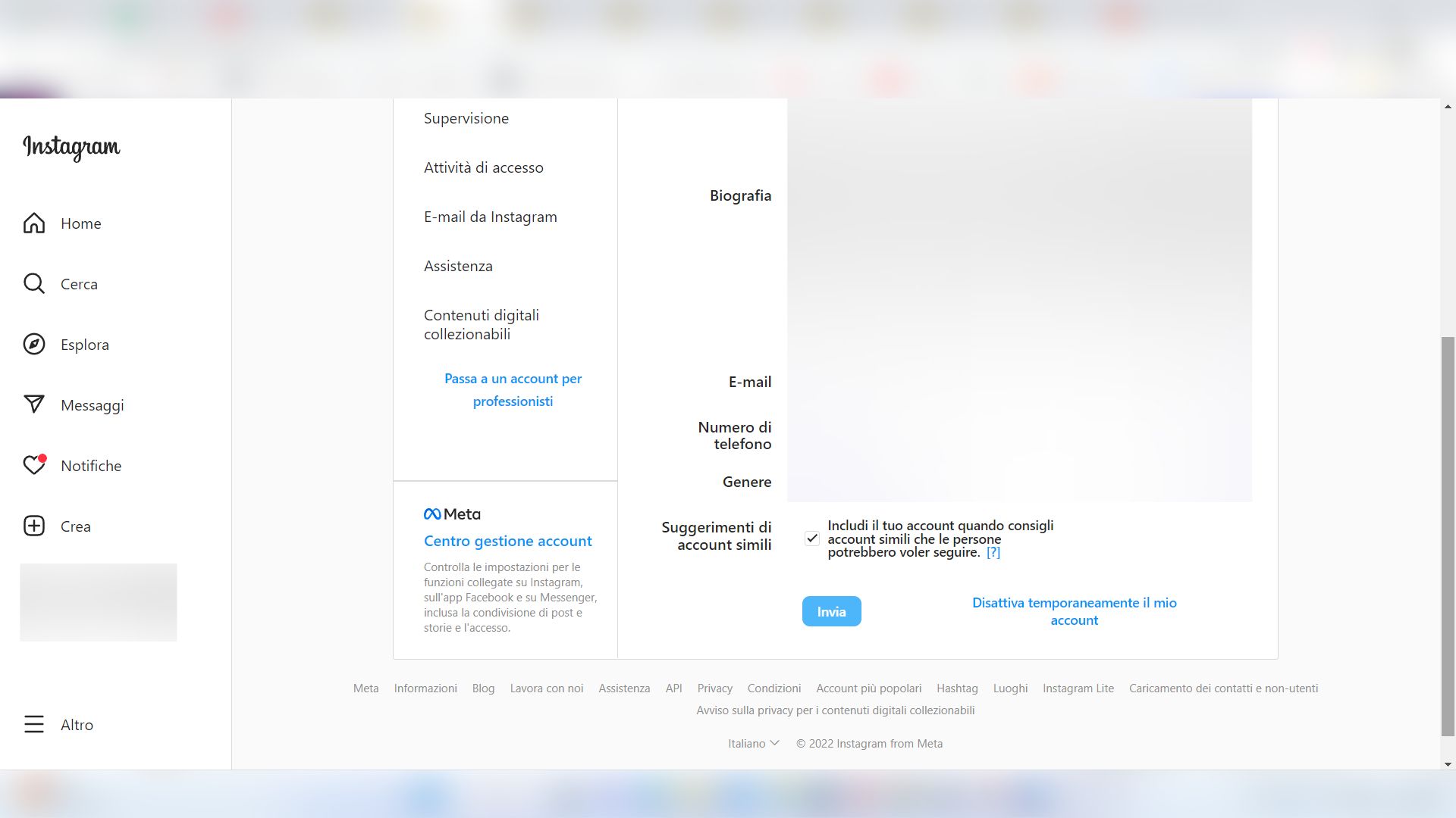 Disattivare l'account Instagram