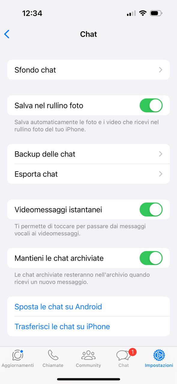 Impostazioni videomessaggi WhatsApp Impostazioni videomessaggi WhatsApp