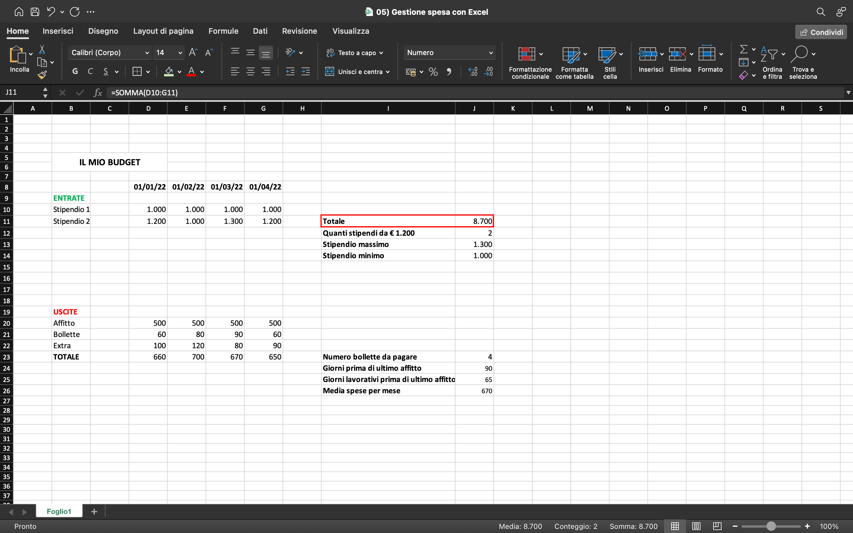Gestione spese in Excel: come sommare o contare entrate e uscite