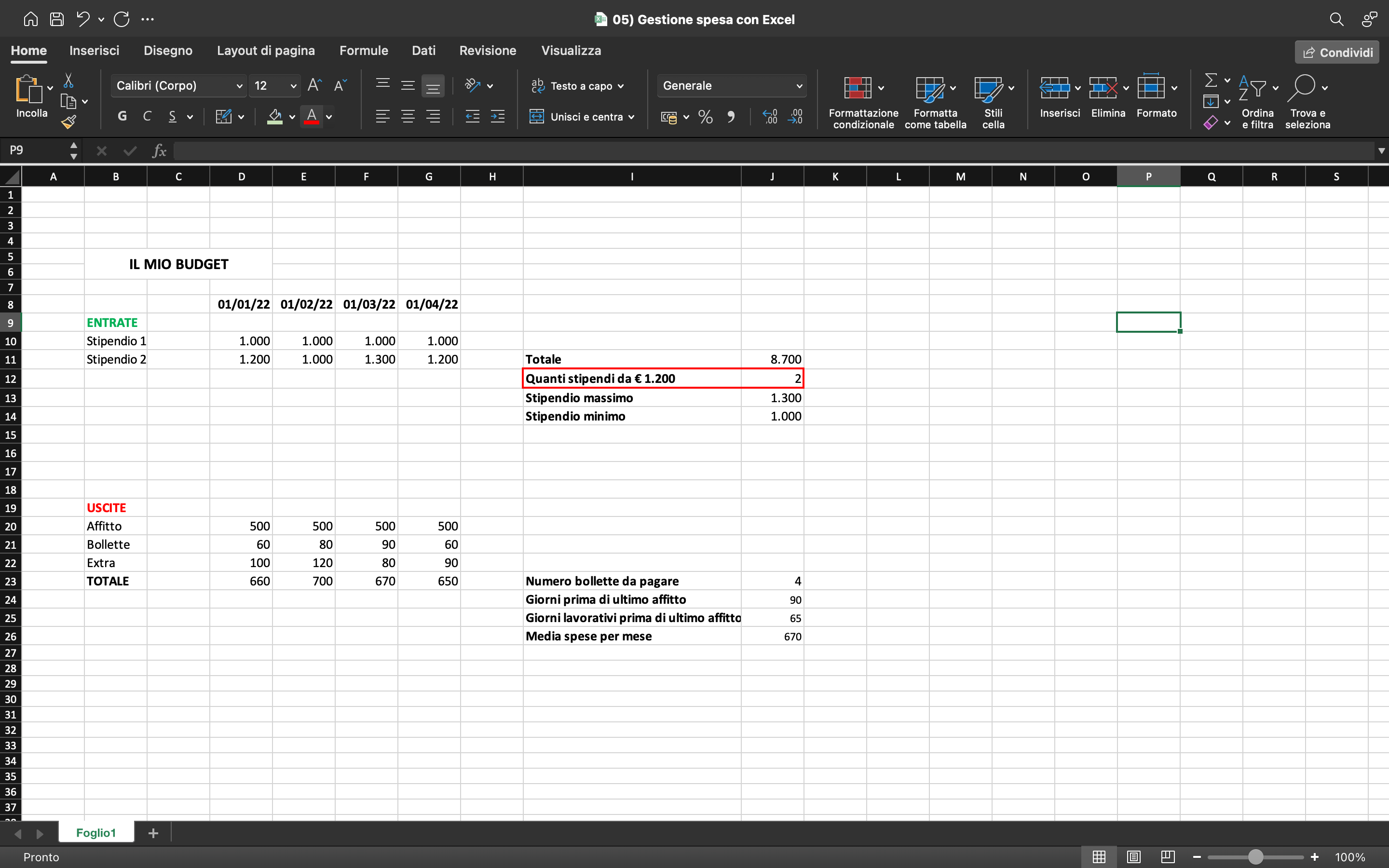 Gestione spese in Excel: funzioni “SOMMA.SE” e “CONTA.SE