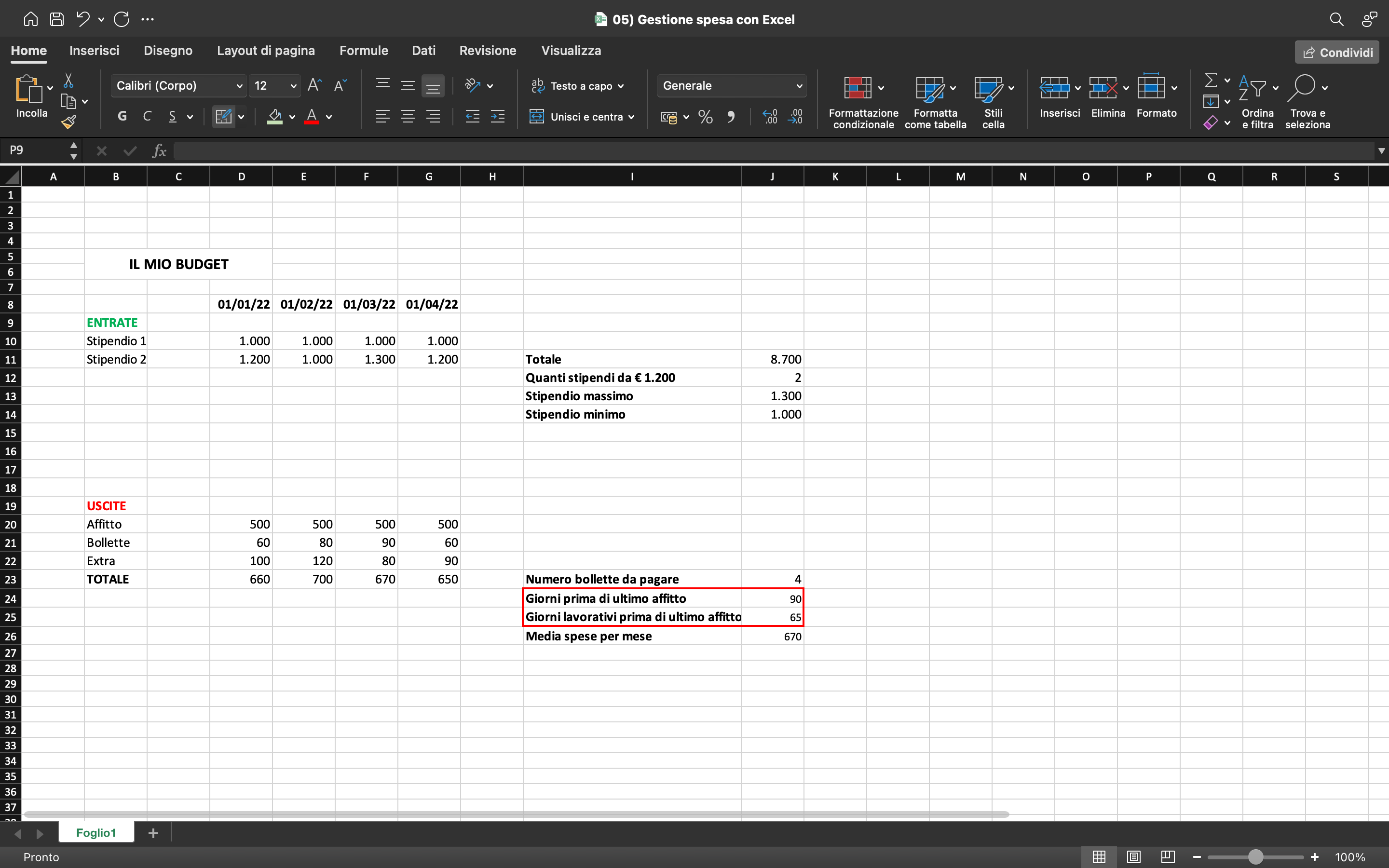 Gestione spese in Excel: contare i giorni